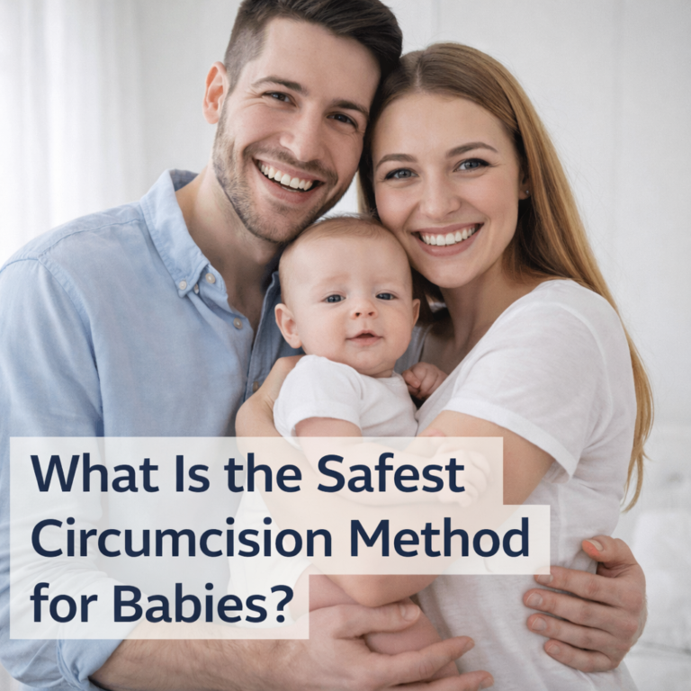 Couple with baby after safe circumcision