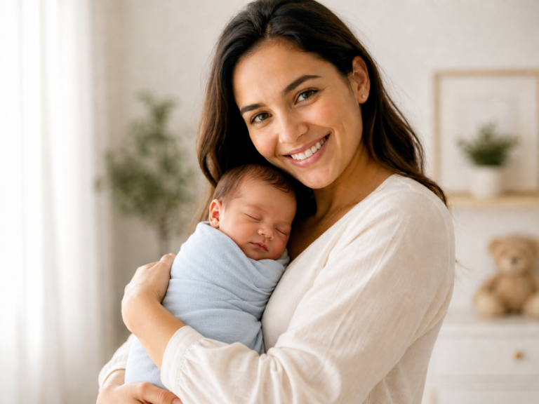 Mother with her baby boy after the circumcision